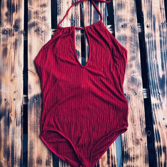 Forever 21 Tops - RED RUCKED BACKLESS FOREVER 21 halter bodysuit